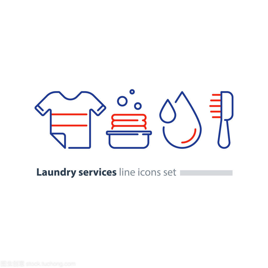 洗衣服,洗衣单声道线图标、 t 恤和桶